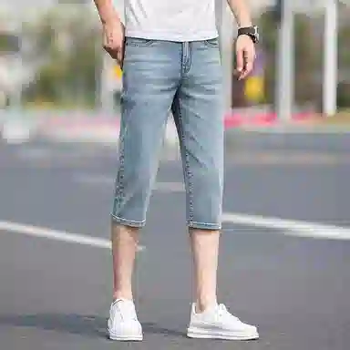 吉肯蒂 直筒夏季薄款七分裤韩版潮流休闲牛仔短裤 男款