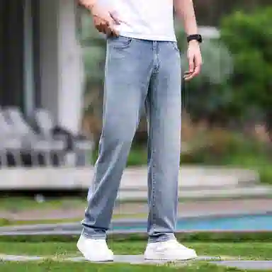 吉肯蒂 浅色天丝牛仔裤男夏季超薄款冰丝阔腿宽松长裤男士高端直筒裤子 男款