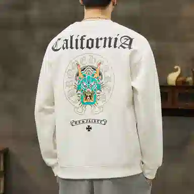吉肯蒂 国潮圆领男秋季中国风潮牌印花套头衫重磅修身百搭上衣服卫衣 男款