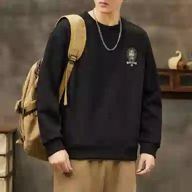 吉肯蒂 国潮圆领男秋季中国风潮牌印花套头衫重磅修身百搭上衣服卫衣 男款