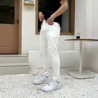 吉肯蒂 破洞补丁牛仔裤男士春夏潮流百搭烫钻韩版薄款九分裤 男款