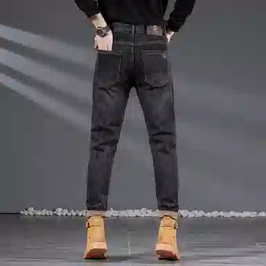 吉肯蒂 高端秋冬季加绒牛仔裤男高弹修身小脚显瘦韩版长裤 男款