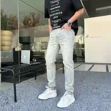 吉肯蒂 流行复古夏季水洗简约男痞帅青年个性韩版修身牛仔裤 男款