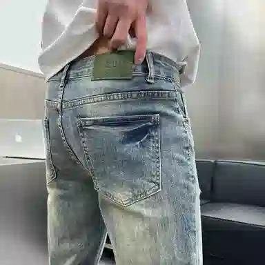 吉肯蒂 潮牌韩版破洞做旧破洞高街时尚九分裤牛仔裤 男款