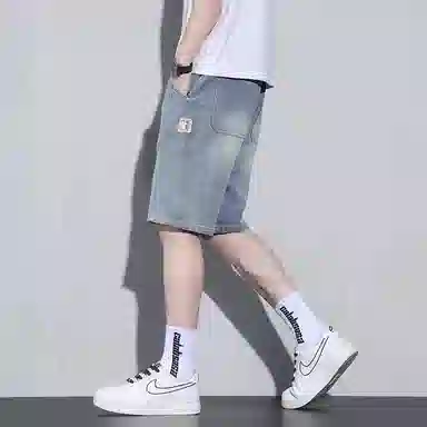 吉肯蒂 美式复古薄款五分裤子潮牌潮流宽松直筒中裤牛仔短裤 男款