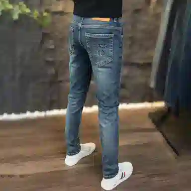 吉肯蒂 高端秋冬款牛仔裤男潮牌时尚修身小脚印花韩版弹力长裤 男款