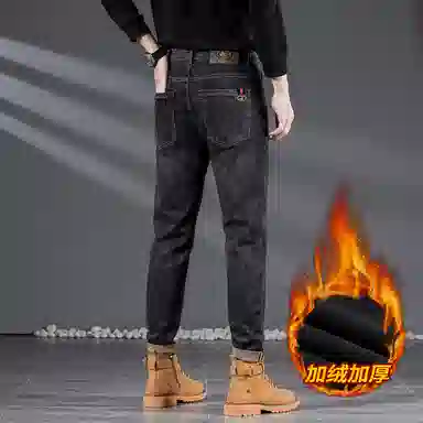 吉肯蒂 高端秋冬季加绒牛仔裤男高弹修身小脚显瘦韩版长裤 男款