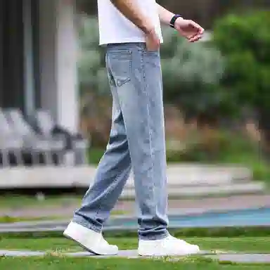 吉肯蒂 浅色天丝牛仔裤男夏季超薄款冰丝阔腿宽松长裤男士高端直筒裤子 男款