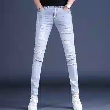 吉肯蒂 破洞潮牌修身潮流个性设计牛仔裤 男款