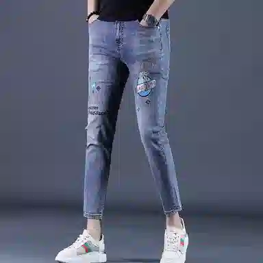 吉肯蒂 潮牌修身小脚舒适百搭休闲九分牛仔裤 男款