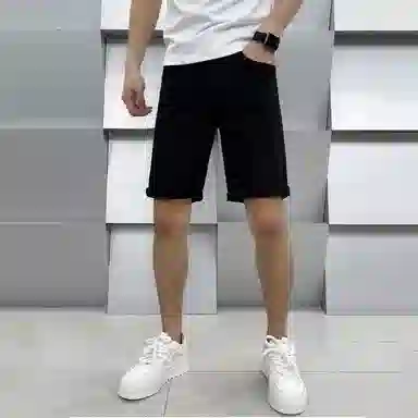 吉肯蒂 欧美高端潮牌简约白色轻奢男士五分修身小直筒牛仔短裤 男款