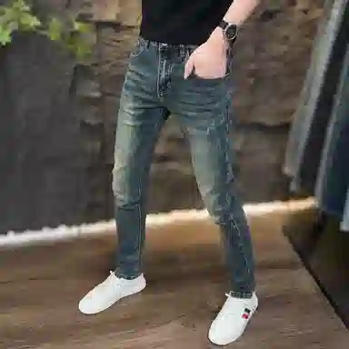 吉肯蒂 秋冬款轻奢潮流牛仔裤男士复古休闲百搭修身弹力小脚九分 男款