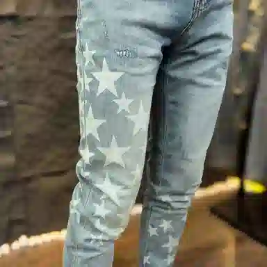 吉肯蒂 高端复古印花潮流修身裤长裤牛仔裤 男款