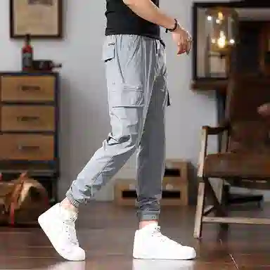吉肯蒂 冰丝夏季适中纯色工装裤中腰长裤休闲裤 男款