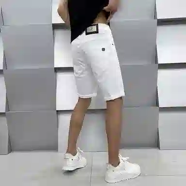 吉肯蒂 欧美高端潮牌简约白色轻奢男士五分修身小直筒牛仔短裤 男款