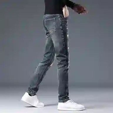 吉肯蒂 潮牌破洞裤男美式高端弹力修身小脚裤牛仔裤 男款