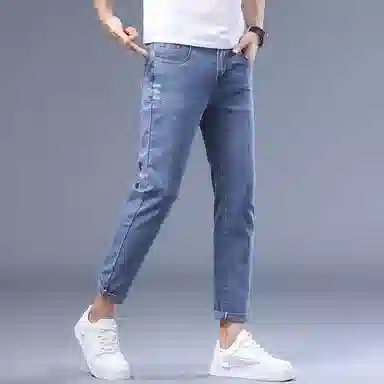 吉肯蒂 时尚简约百搭水洗直筒修身牛仔裤 男款