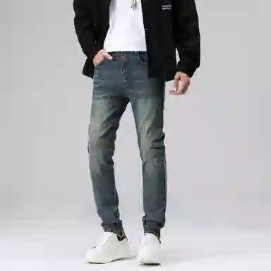吉肯蒂 秋冬水洗复古蓝韩版百搭修身小脚裤弹力长裤牛仔裤 男款
