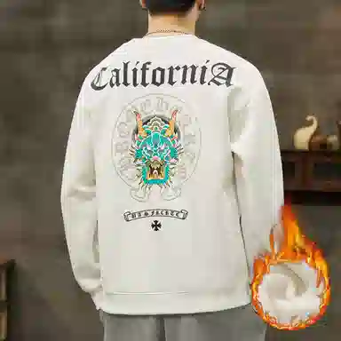 吉肯蒂 国潮圆领男秋季中国风潮牌印花套头衫重磅修身百搭上衣服卫衣 男款