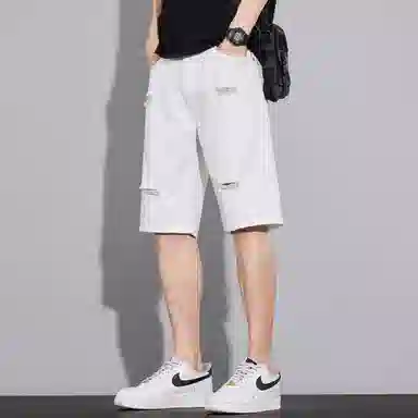 吉肯蒂 破洞夏季薄款外穿潮牌宽松牛仔短裤 男款