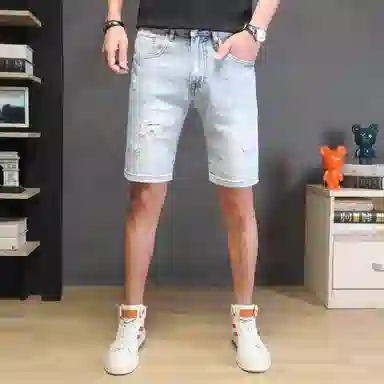 吉肯蒂 个性破洞潮流痞帅五分裤牛仔短裤 男款