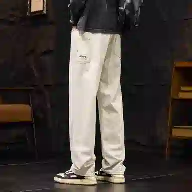 吉肯蒂 美式宽松直筒工装休闲牛仔裤 男款 米白色