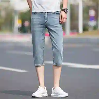吉肯蒂 直筒夏季薄款七分裤韩版潮流休闲牛仔短裤 男款