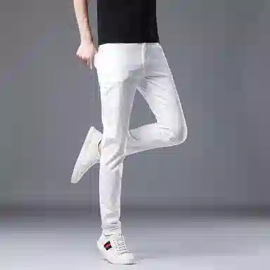 吉肯蒂 高端裤男修身小脚春夏秋弹力白色休闲百搭长裤子潮流牛仔裤 男款