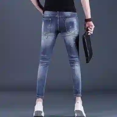 吉肯蒂 高端男潮牌修身时尚小脚弹力休闲百搭九分裤男牛仔裤 男款