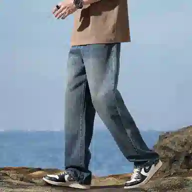 吉肯蒂 美式潮牌复古高街宽松阔腿直筒休闲牛仔裤 男款