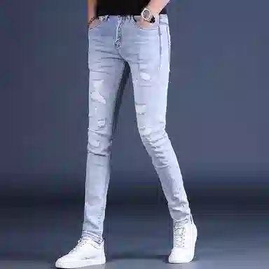 吉肯蒂 破洞潮牌修身潮流个性设计牛仔裤 男款