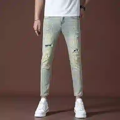 吉肯蒂 高端复古薄款小脚男裤小个子九分裤牛仔裤 男款