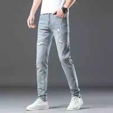 吉肯蒂 薄款欧款潮流水洗印花牛仔裤 男款