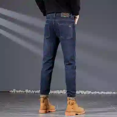吉肯蒂 高端秋冬季加绒牛仔裤男高弹修身小脚显瘦韩版长裤 男款