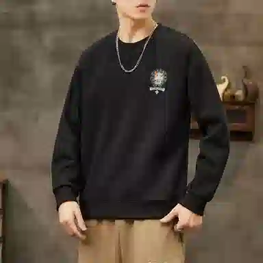 吉肯蒂 国潮圆领男秋季中国风潮牌印花套头衫重磅修身百搭上衣服卫衣 男款