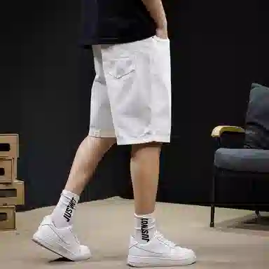 吉肯蒂 潮牌潮流百搭中裤马裤纯色牛仔短裤 男款
