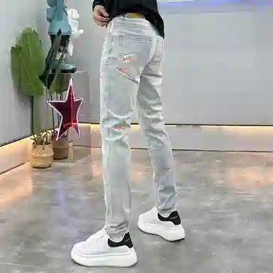 吉肯蒂 高端九分修身薄款潮流百搭舒适时尚复古牛仔裤 男款