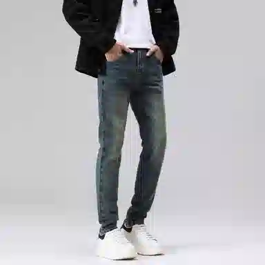 吉肯蒂 秋冬水洗复古蓝韩版百搭修身小脚裤弹力长裤牛仔裤 男款