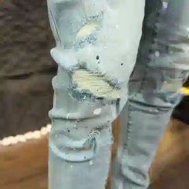 吉肯蒂 薄款破洞潮流时尚子休闲百搭泼墨浅色长裤牛仔裤 男款