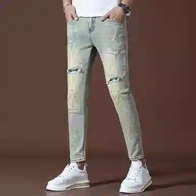 吉肯蒂 高端复古薄款小脚男裤小个子九分裤牛仔裤 男款