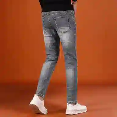 吉肯蒂 美式高端潮牌破洞裤子男士秋季款潮流时尚牛仔裤 男款