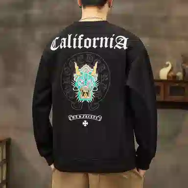 吉肯蒂 国潮圆领男秋季中国风潮牌印花套头衫重磅修身百搭上衣服卫衣 男款