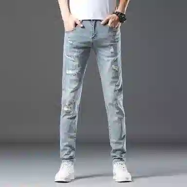 吉肯蒂 薄款欧款潮流水洗印花牛仔裤 男款