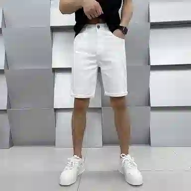 吉肯蒂 欧美高端潮牌简约白色轻奢男士五分修身小直筒牛仔短裤 男款