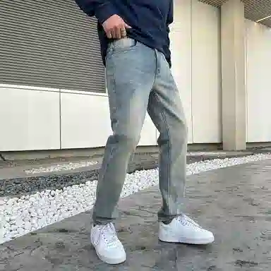 吉肯蒂 潮牌水洗怀旧蓝修身小直筒弹力长裤男牛仔裤 男款