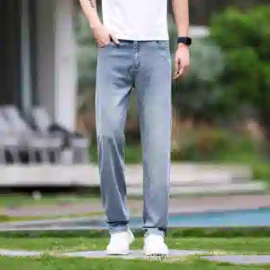 吉肯蒂 浅色天丝牛仔裤男夏季超薄款冰丝阔腿宽松长裤男士高端直筒裤子 男款