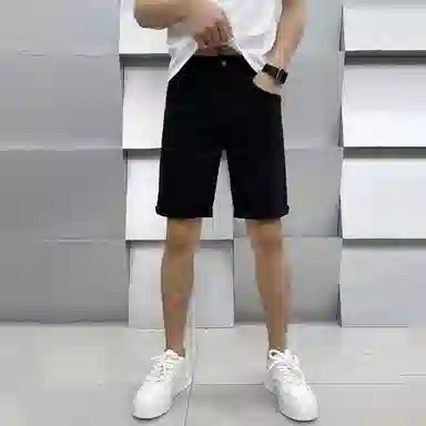 吉肯蒂 欧美高端潮牌简约白色轻奢男士五分修身小直筒牛仔短裤 男款