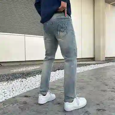 吉肯蒂 潮牌水洗怀旧蓝修身小直筒弹力长裤男牛仔裤 男款
