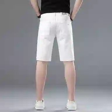 吉肯蒂 高端薄款潮牌弹力修身直筒外穿五分中裤牛仔短裤 男款 白色