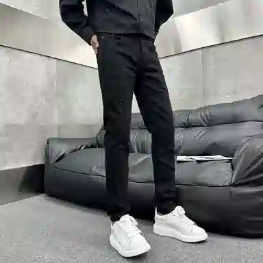 吉肯蒂 潮牌秋冬水洗破洞贴布高级泼墨修身小脚裤弹力长裤男牛仔裤 男款